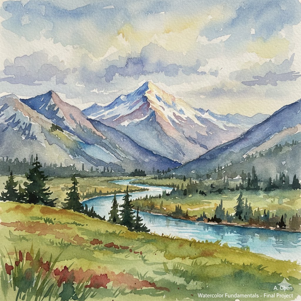 Watercolor landscape painting